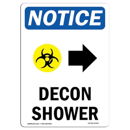 Signmission OSHA Notice Sign, 10" Height, Rigid Plastic, Decon Shower (Right Arrow) Sign With Symbol, Portrait OS-NS-P-710-V-10955